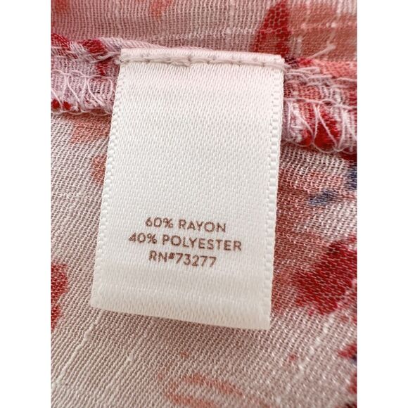 LC Lauren Conrad Blouse Size S Pink Floral Asymmetrical Bell Sleeve Pullover - Picture 7 of 11